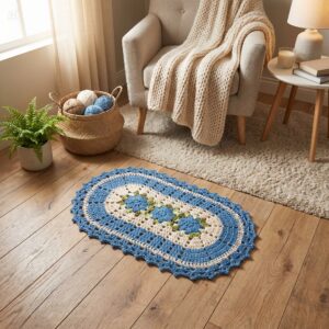 Tapete de Crochê Oval 3 Flores 60cm