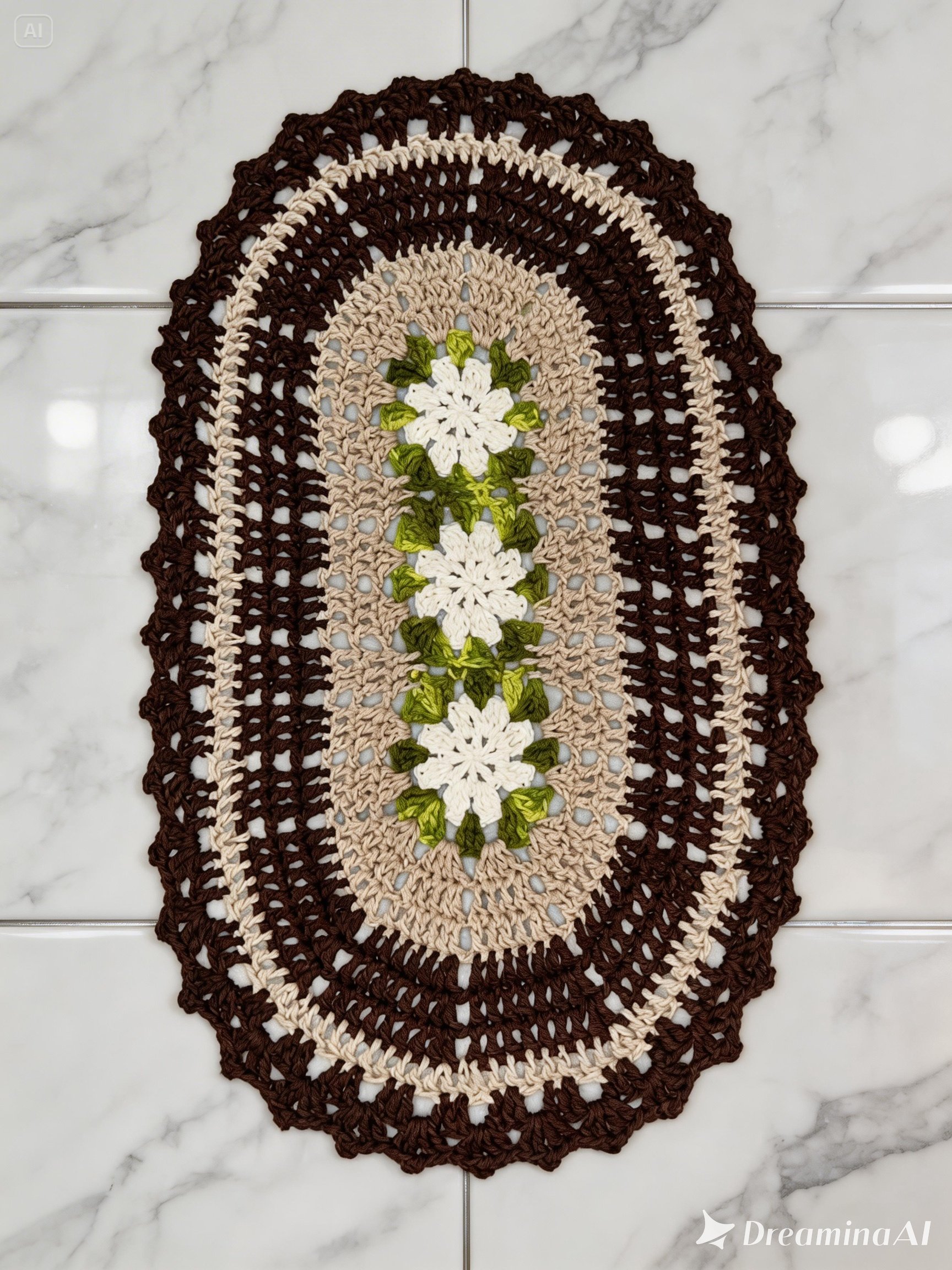 Tapete de Crochê Oval 3 Flores 60cm - Imagem 9