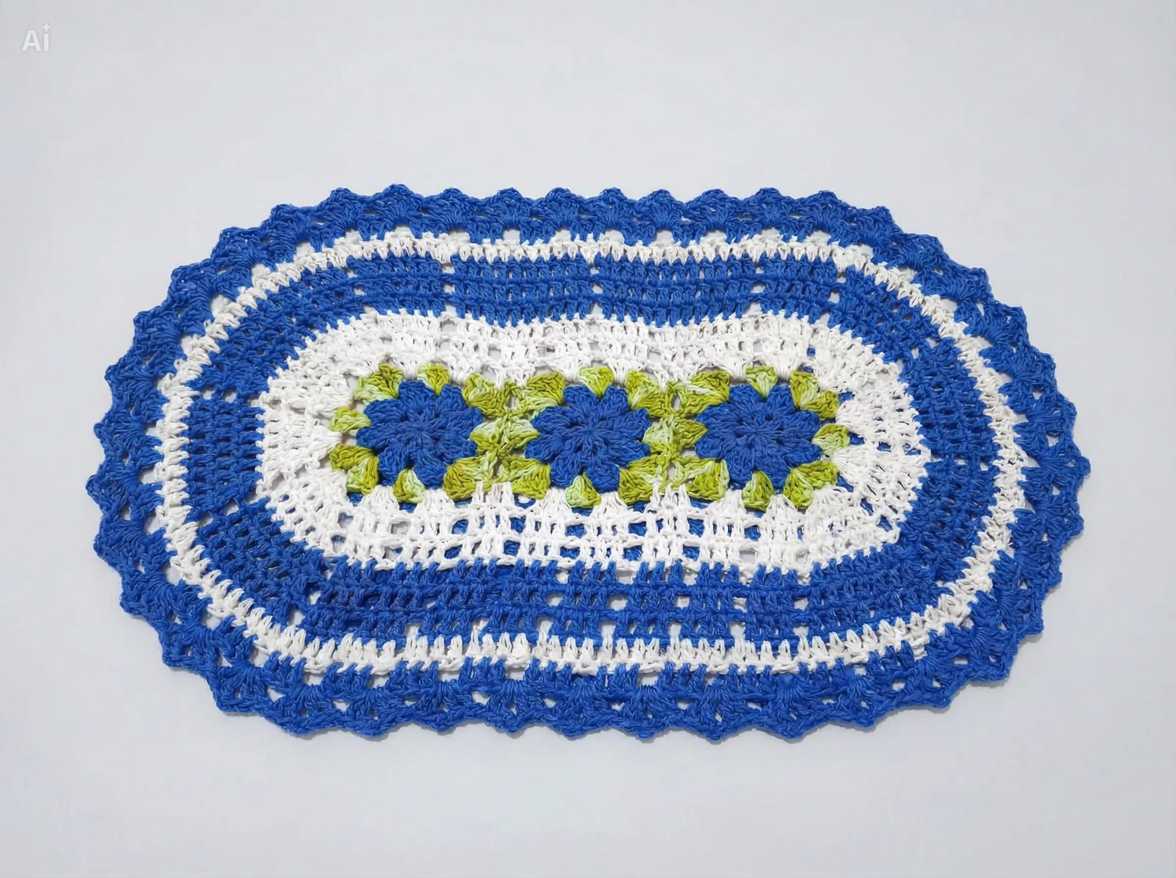 Tapete de Crochê Oval 3 Flores 60cm - Imagem 2