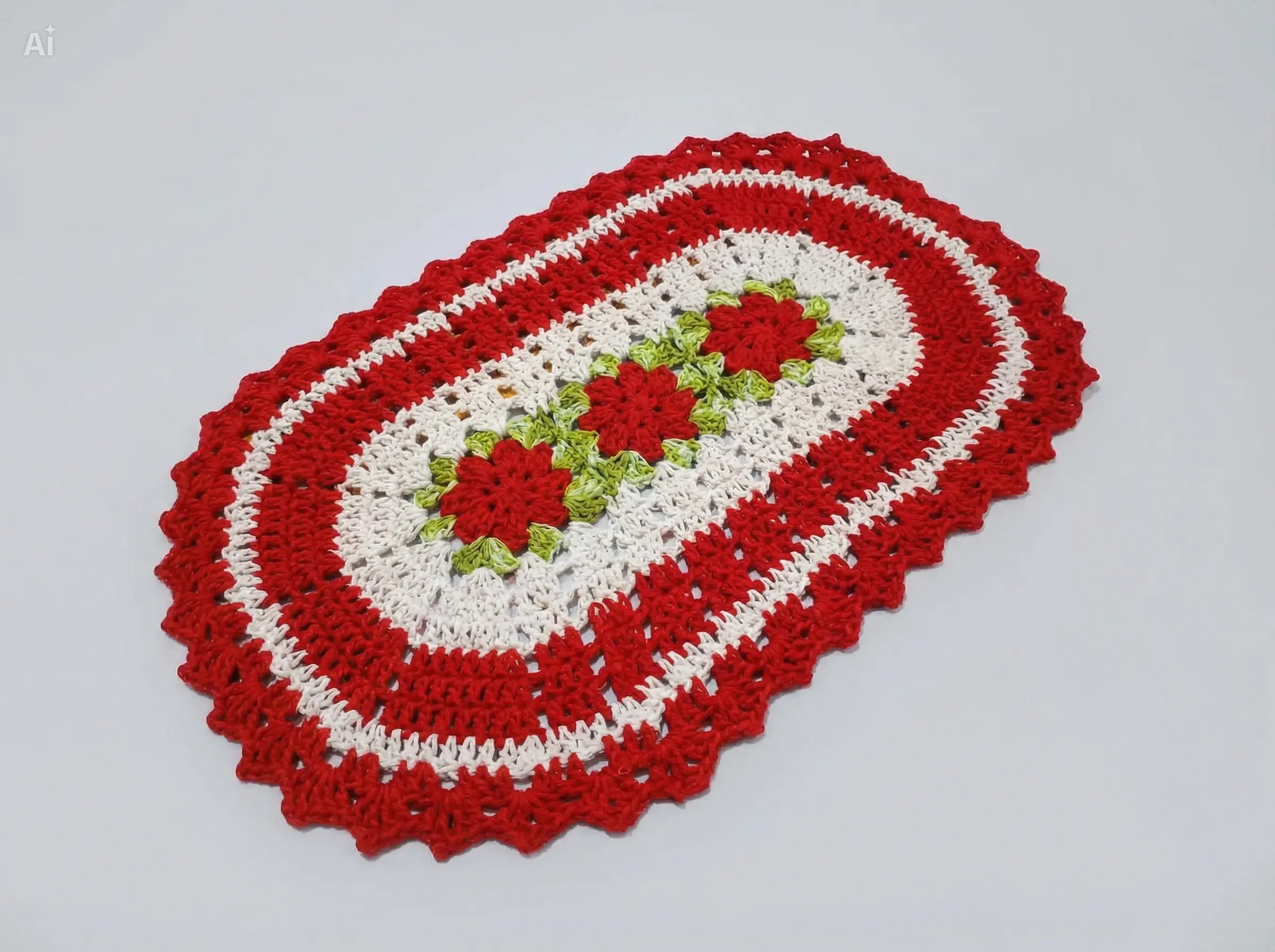 Tapete de Crochê Oval 3 Flores 60cm - Imagem 7