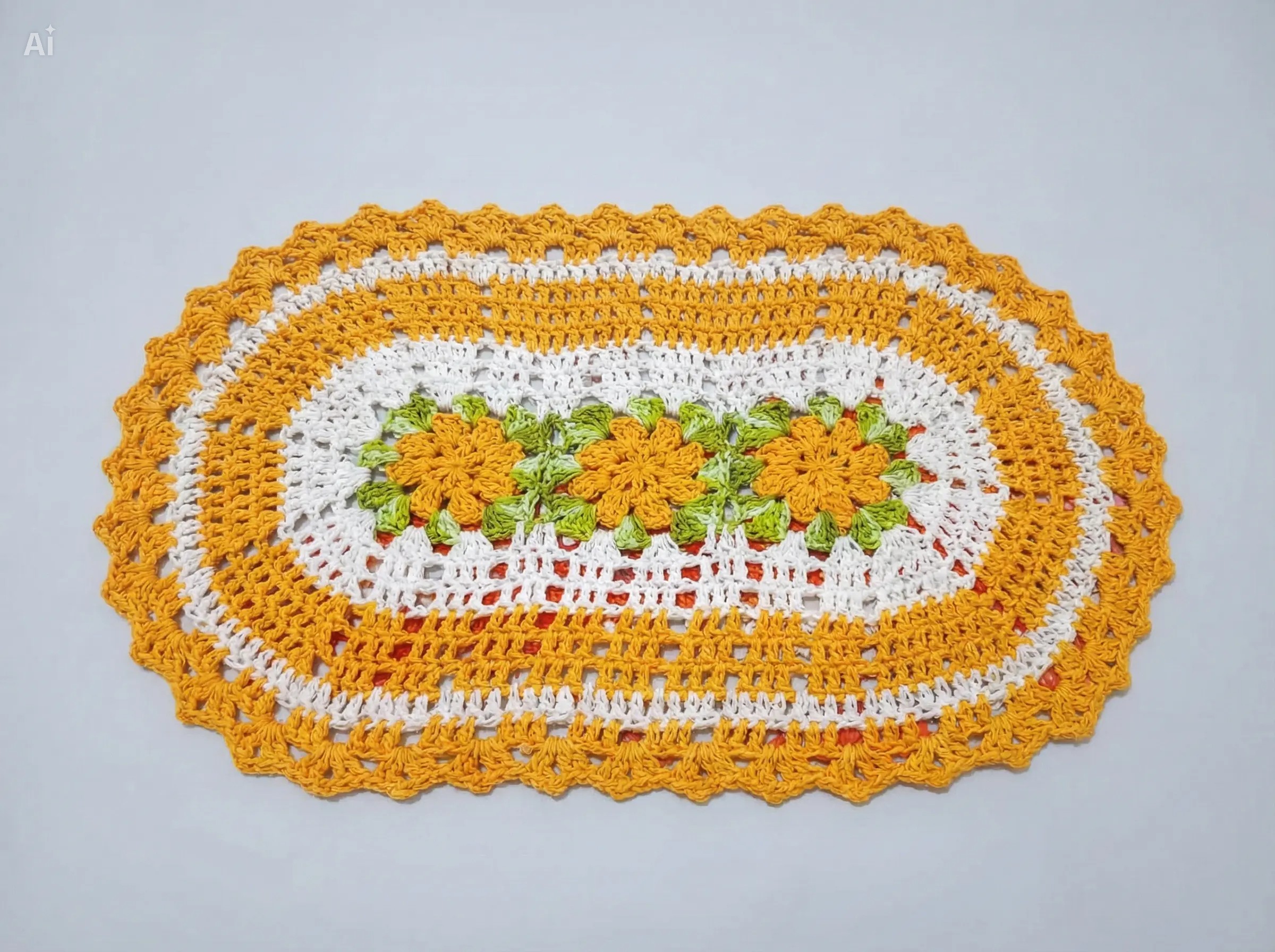 Tapete de Crochê Oval 3 Flores 60cm - Imagem 8