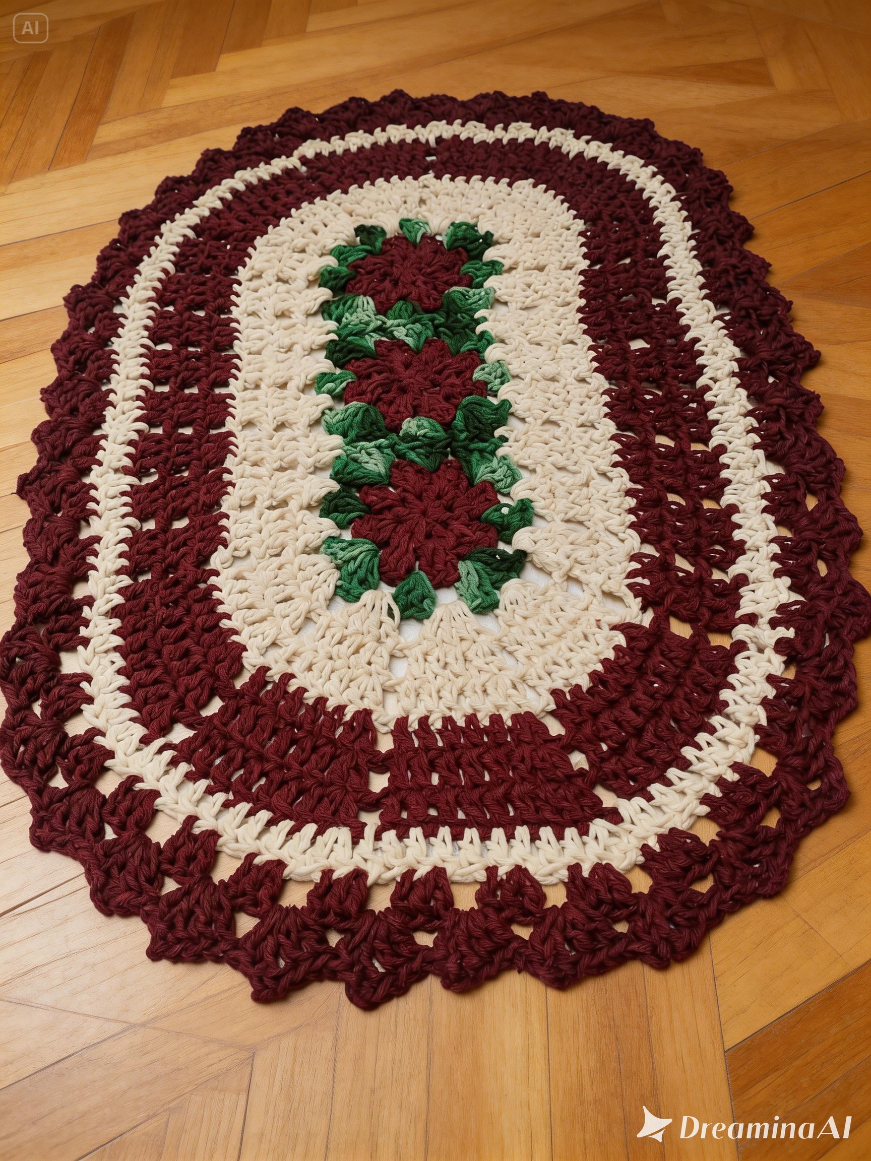 Tapete de Crochê Oval 3 Flores 60cm - Imagem 6