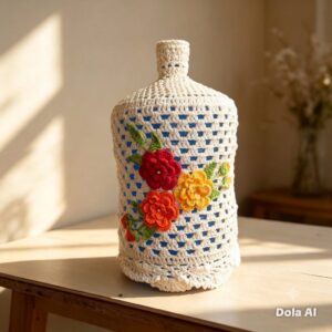 Capa de Crochê para Galão de Água Invertido  de 20L Estética e Prática com Design Artesanal para Proteção e Organização