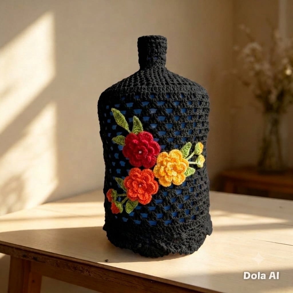 Capa de Crochê para Galão de Água Invertido de 20L Estética e Prática com Design Artesanal para Proteção e Organização - Imagem 2