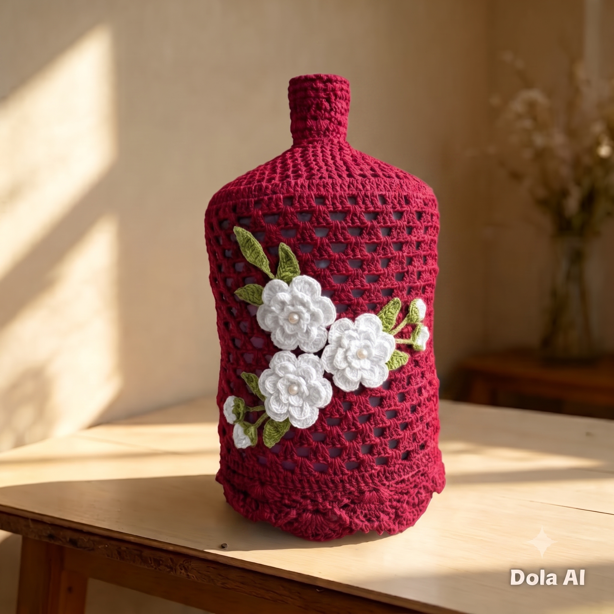 Capa de Crochê para Galão de Água Invertido de 20L Estética e Prática com Design Artesanal para Proteção e Organização - Imagem 4