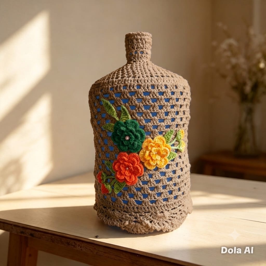 Capa de Crochê para Galão de Água Invertido de 20L Estética e Prática com Design Artesanal para Proteção e Organização - Imagem 6