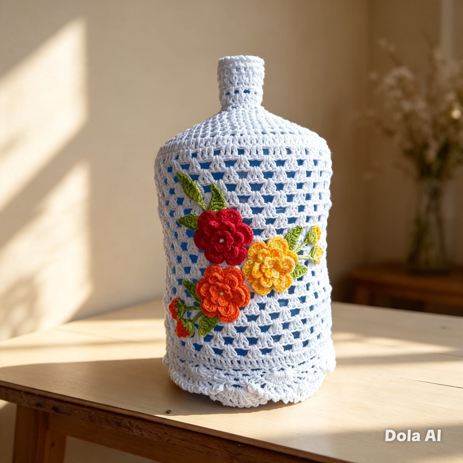 Capa de Crochê para Galão de Água Invertido de 20L Estética e Prática com Design Artesanal para Proteção e Organização - Imagem 8